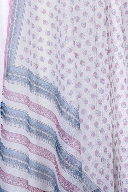 Kota Doria Dupatta In Floral Block Print